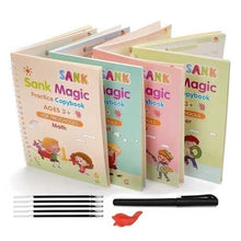Load image into Gallery viewer, ✍️ Sank Magic Practice Book (4 BOOKS 📚, 1 PEN 🖊️, 1 GRIP , 10 REFILLS )🎁 FREE Magic Coloring Book